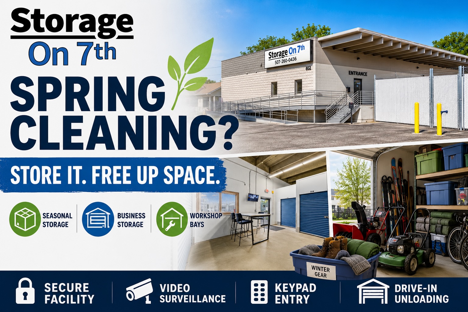 Spring Cleaning at Storage On 7th A blog banner of Storage On 7th's Spring Cleaning Guide
